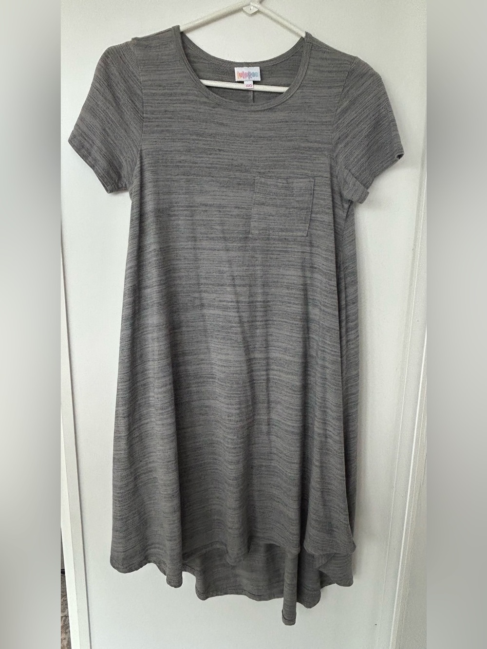 LuLaRoe Carly Swing Dress Grey Heathered High Low Pocket XXS